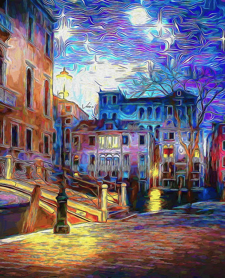 Starry night in Venice #1 Painting by Nenad Vasic