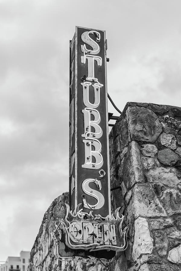 Stubbs Bar B Q Sign Black and White Austin Photograph by John McGraw