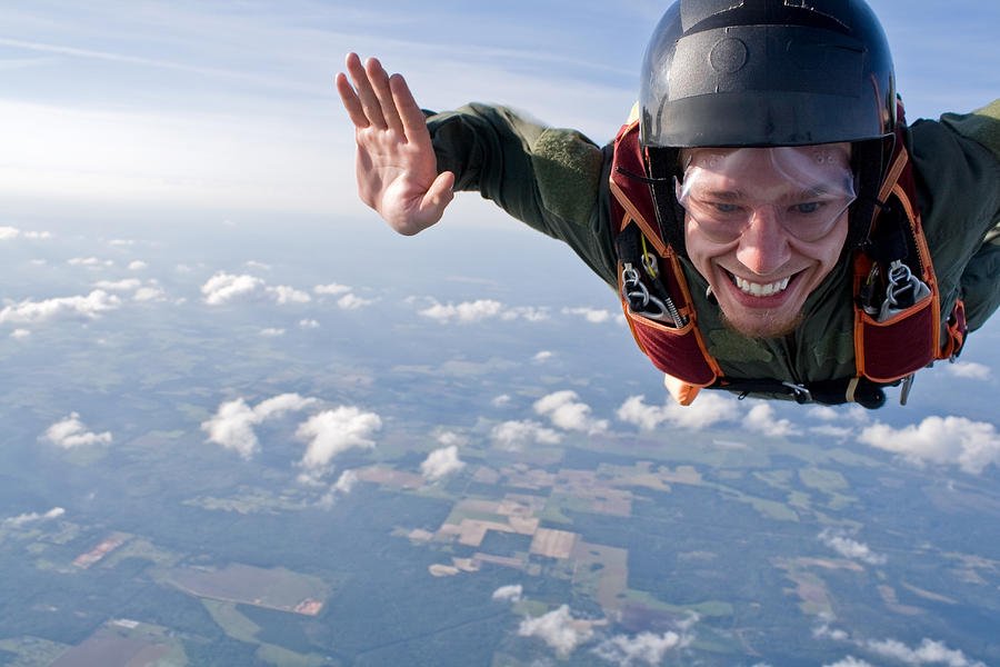 Student Skydiver Smiles in Skydiving Free-Fall Photograph by Kevin Elvis King