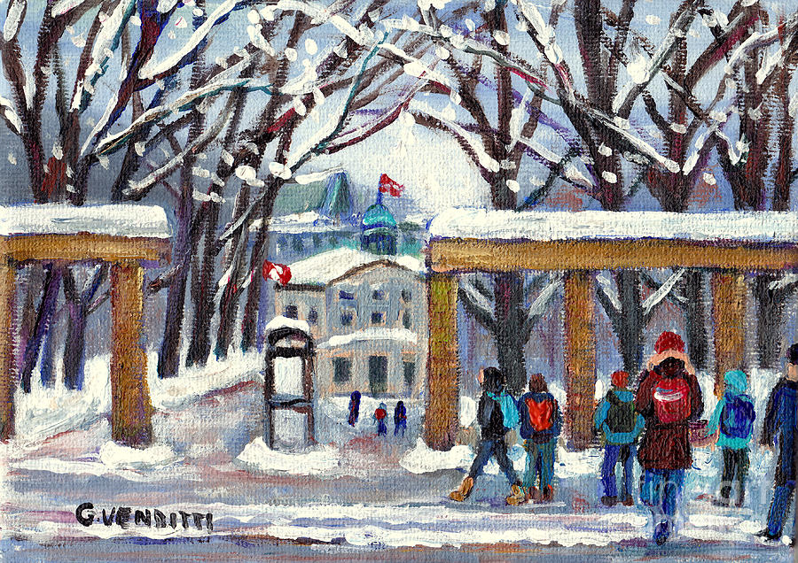 McGill Uiversity Students  Crossing Sherbrooke Street Towards Roddick Gates Grace Venditti Artist Painting by Grace Venditti