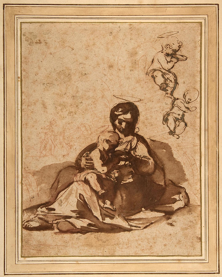 Studies for a Rest on the Flight into Egypt Drawing by Rutilio Manetti