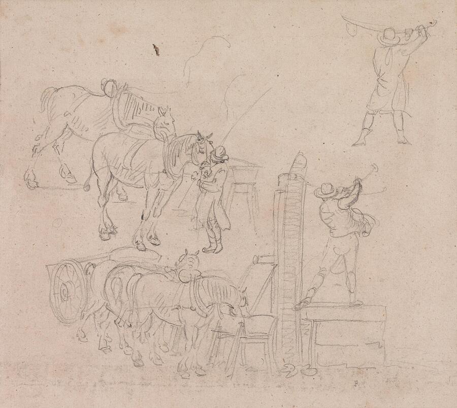 Horse Painting - Studies of a Carter Pumping Water For His Horses by Paul Sandby English