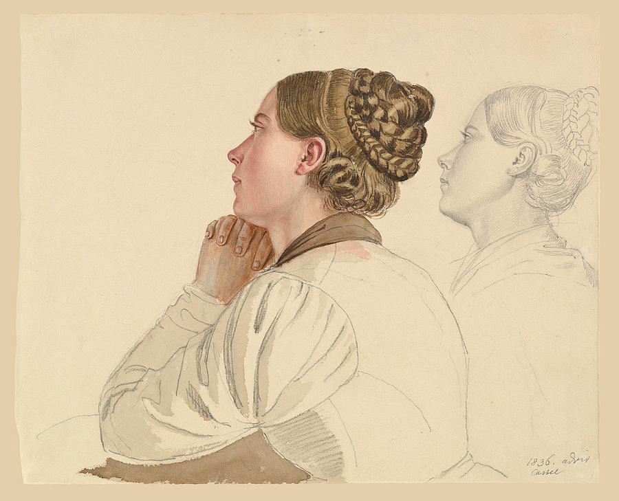 Studies of a Woman Praying Drawing by Ludwig Emil Grimm