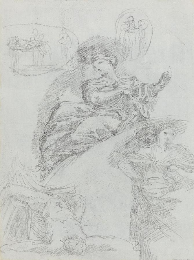 William Etty Drawing - Studies of Figures verso art by Anicet Charles Gabriel Lemonnier French