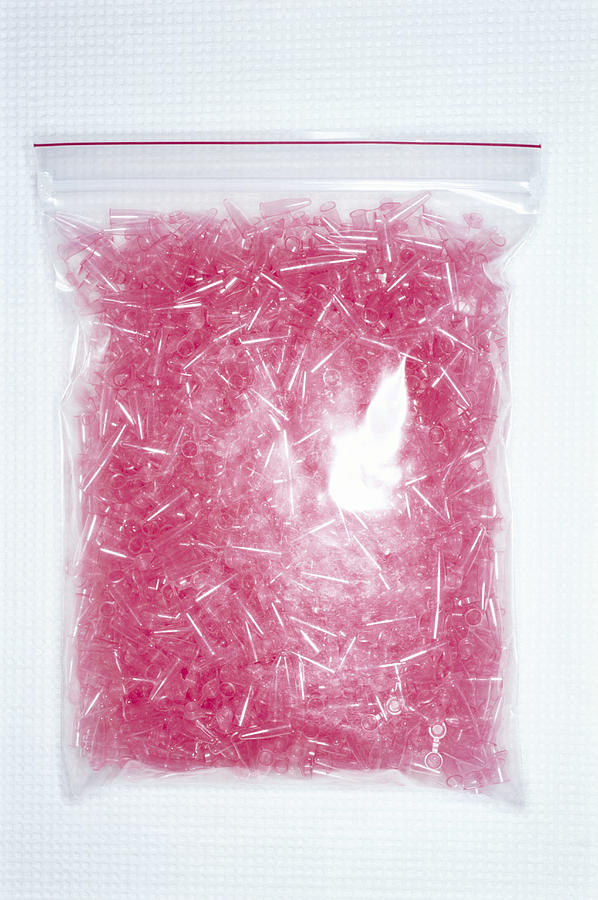 Studio Shot of a Plastic Bag Filled With Pink Plastic Objects Photograph by Noel Hendrickson