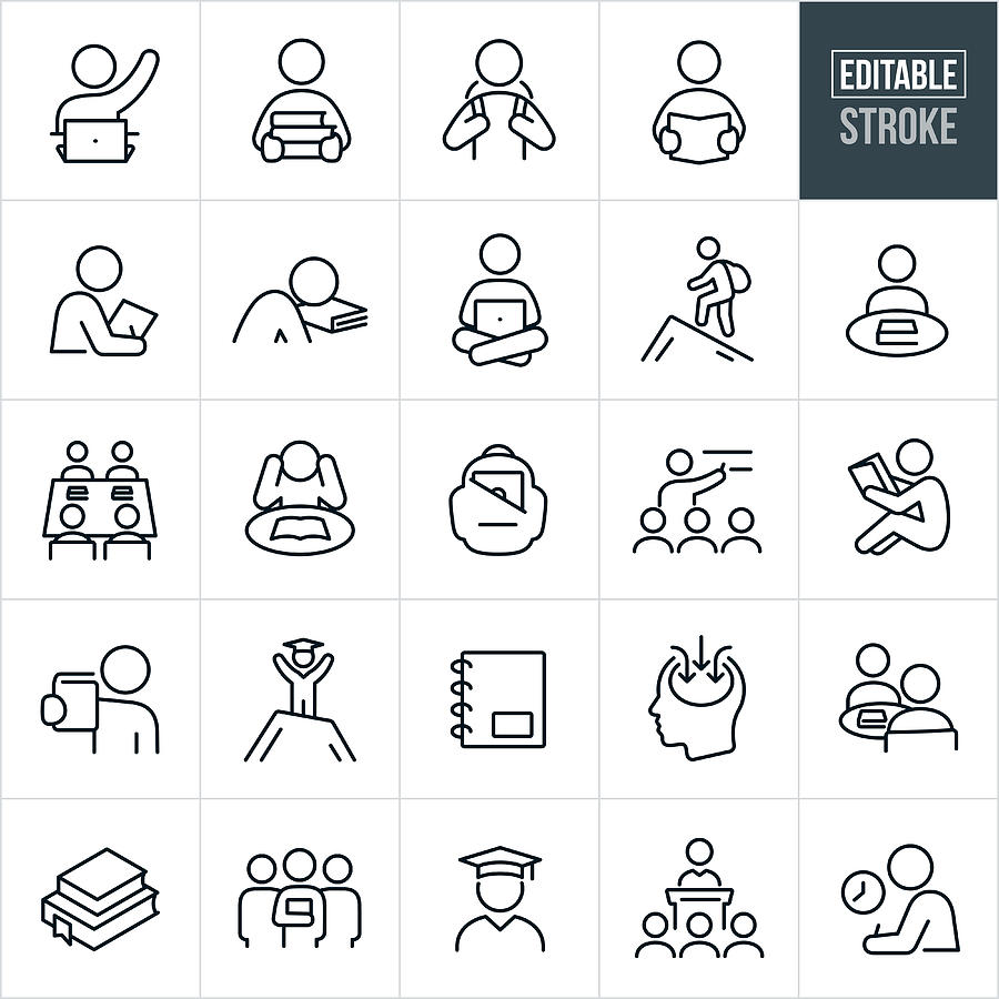 Study and Learning Thin Line Icons - Editable Stroke Drawing by Appleuzr