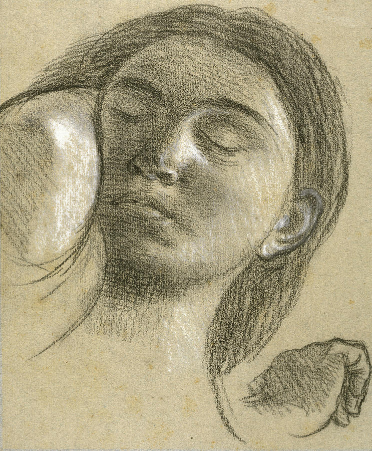 Study for Le Sommeil - Head of a Sleeping Woman Drawing by Pierre Puvis de Chavannes