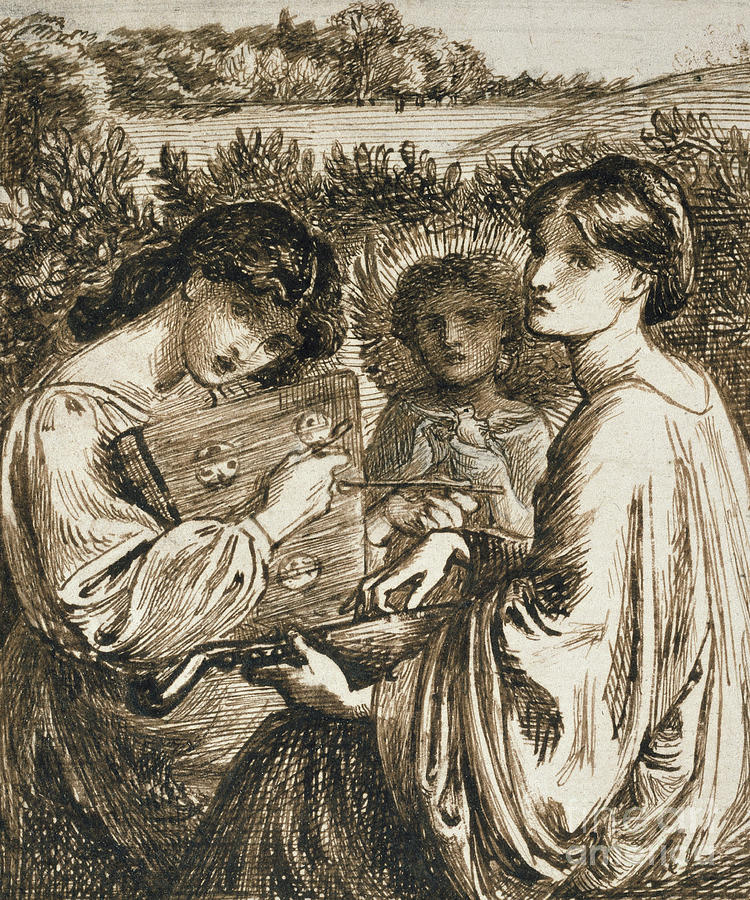 Study for The Bower Meadow Drawing by Dante Gabriel Charles Rossetti