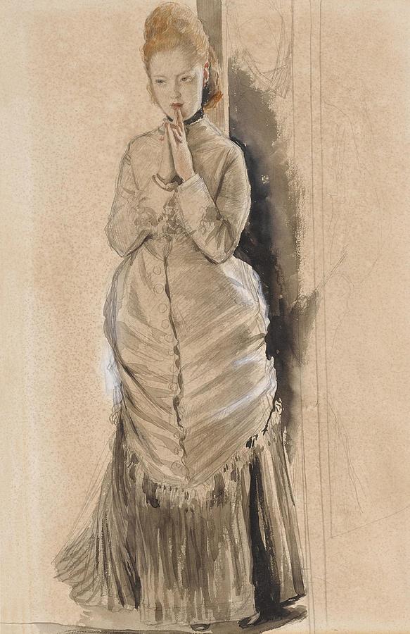 Study for The Proposal Drawing by James Tissot French Pixels