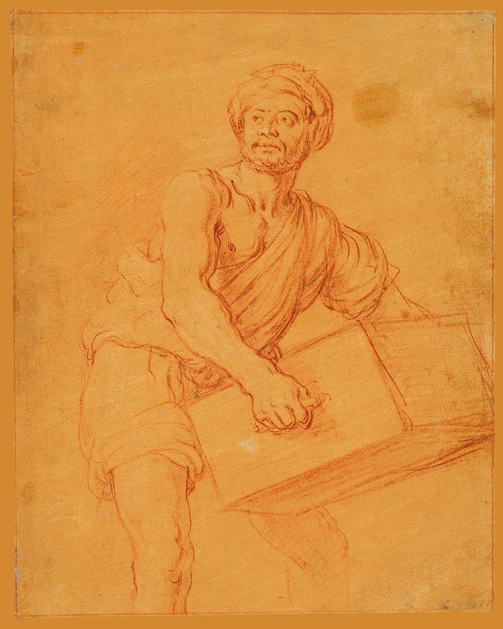 Study of a Bearded and Turbaned Man Carrying a Chest Drawing by Pieter Lastman