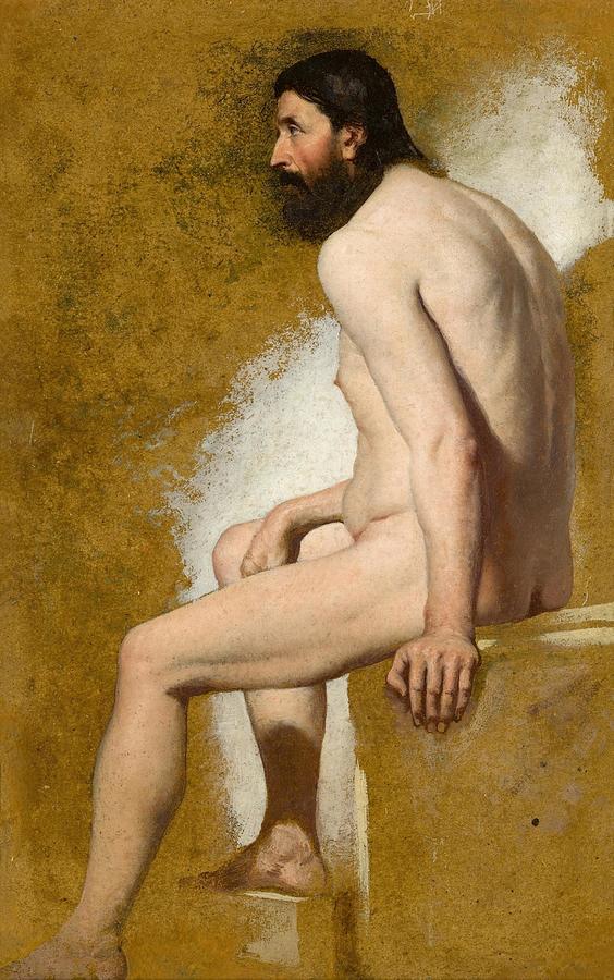 William Etty Drawing - Study Of A Bearded Male Nude by William Etty English