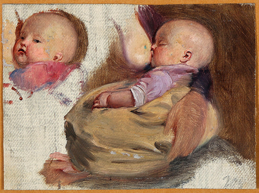 Study of a child being breastfed  Painting by Julius Friedlaender