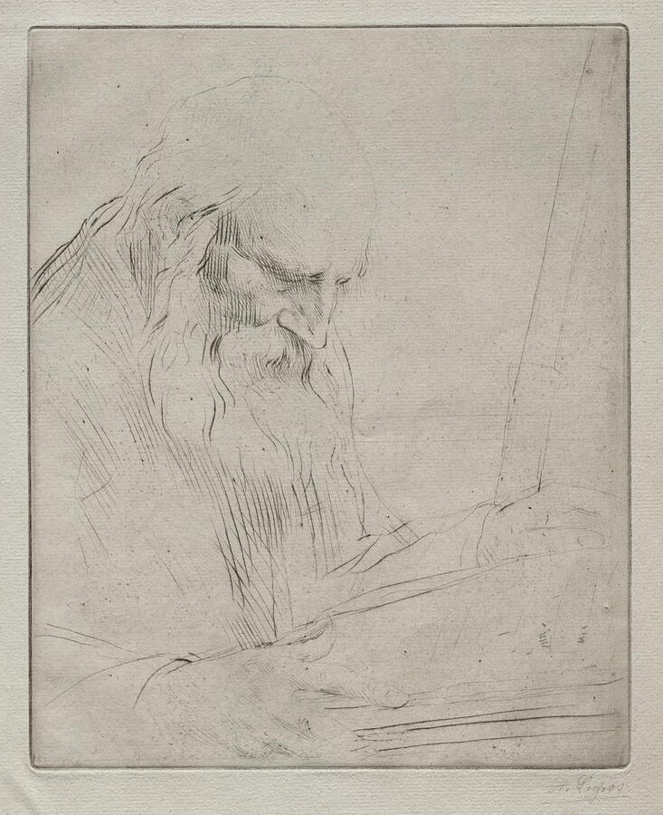 Sketch Painting - Study of a Man Reading by Alphonse Legros French