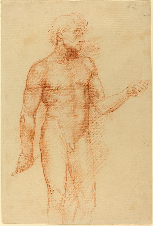 Study of a Mans Figure, Holding Rod behind Back Drawing by Alphonse Legros