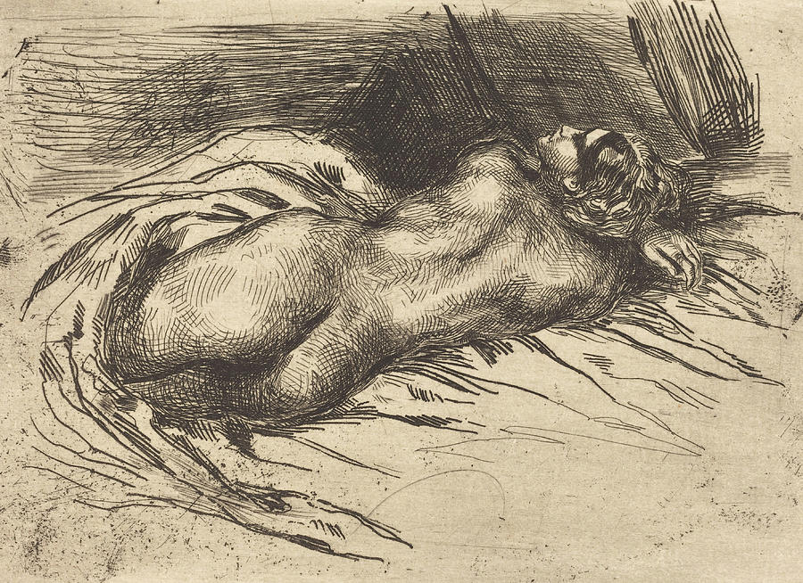Study of a Woman Drawing by Eugene Delacroix