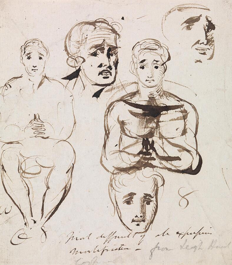 Pen Painting - Study of Facial Expressions by Benjamin Robert Haydon English