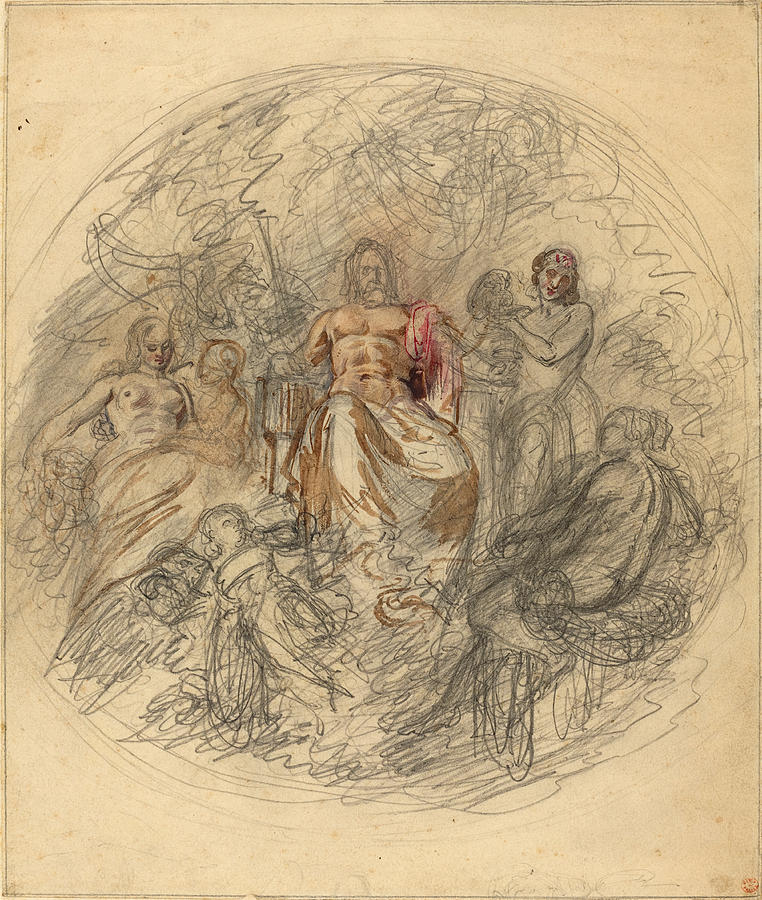 Study of Jove and Three Goddesses Drawing by Attributed to Lorenzo Bartolini