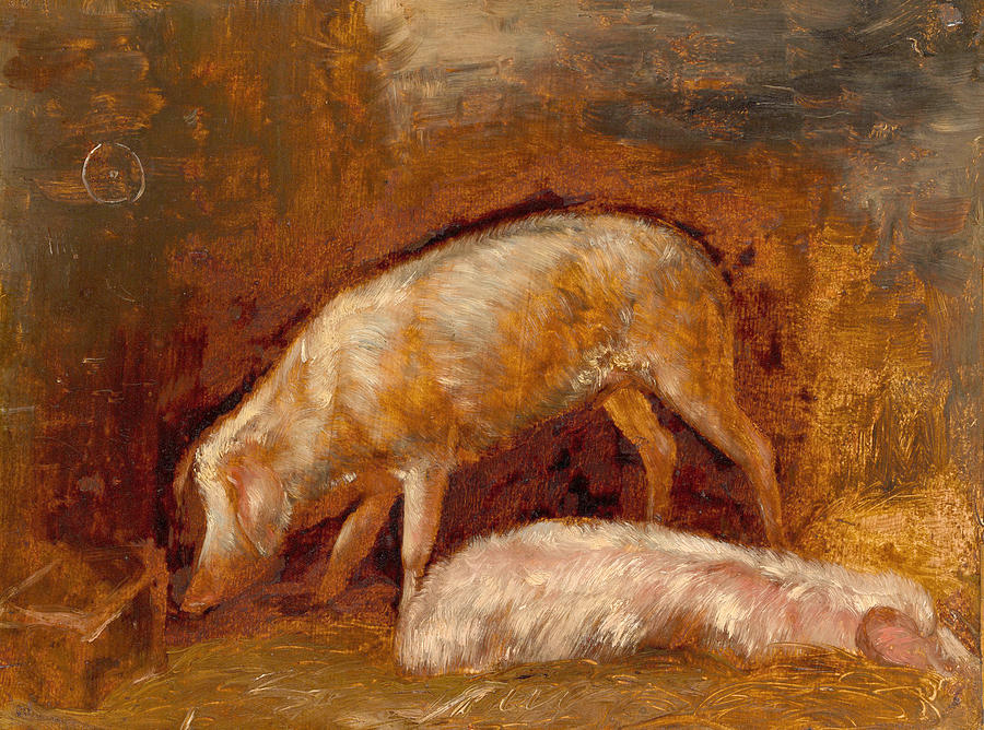 Study of Pigs Painting by Alexandre-Gabriel Decamps