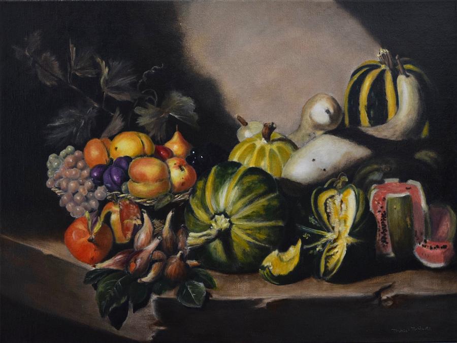 caravaggio still life with fruit on a stone ledge