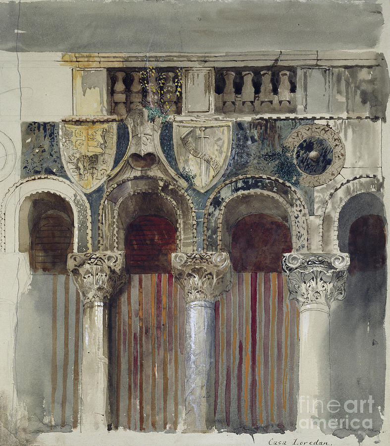 Study Of The Marble Inlaying On The Front Of The Casa Loredan, Venice, September - October 1845 Painting by John Ruskin