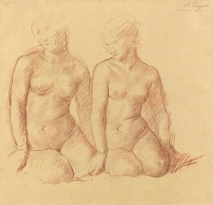 Study of Two Figures Seated Side by Side Drawing by Alphonse Legros