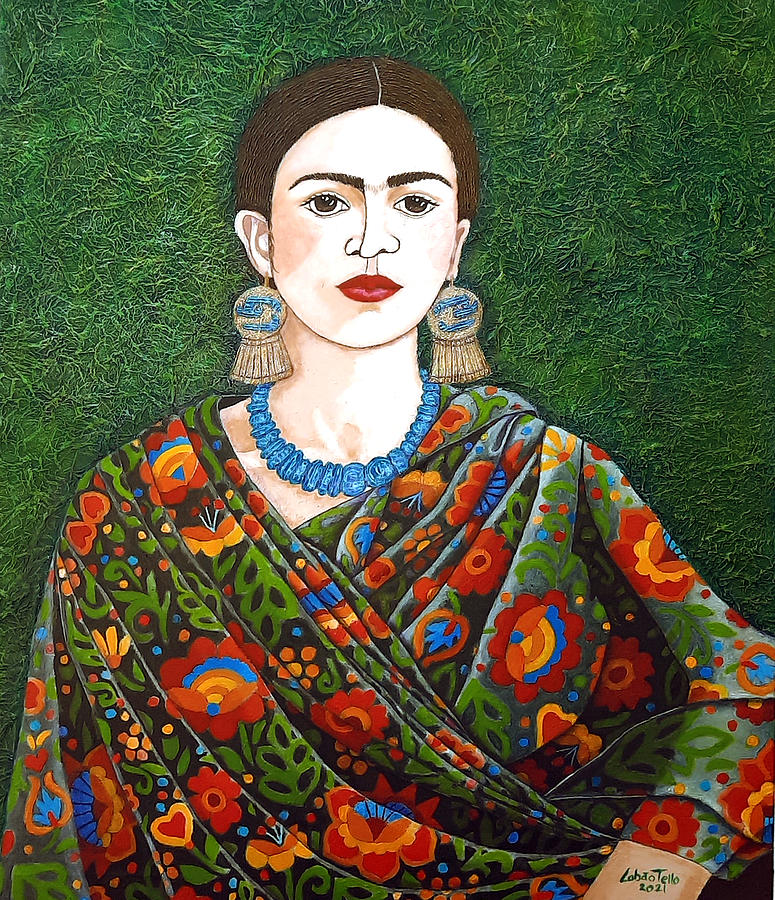 Study To Frida With Embroidered Scarf Mixed Media