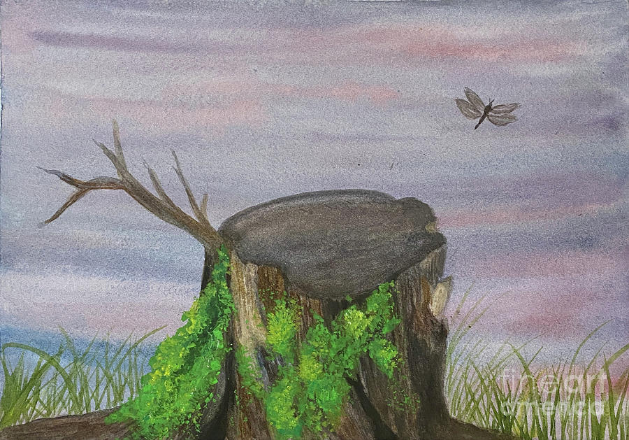 Stump with Moss Painting by Lisa Neuman