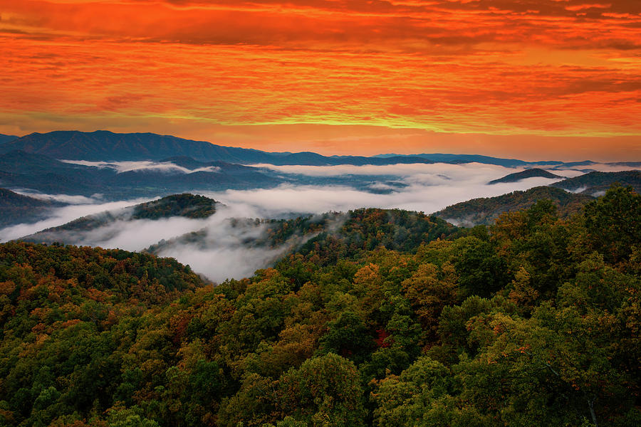 Stunning Autumn Sunset Over The Smoky Mountains Photograph by Dan Sproul