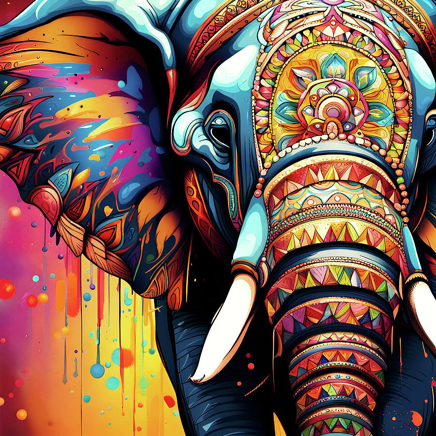 Stunning Multicolor Indian Elephant Head Digital Art by Freddy B Stunning Multicolor Indian Elephant Head Digital Art by Freddy B