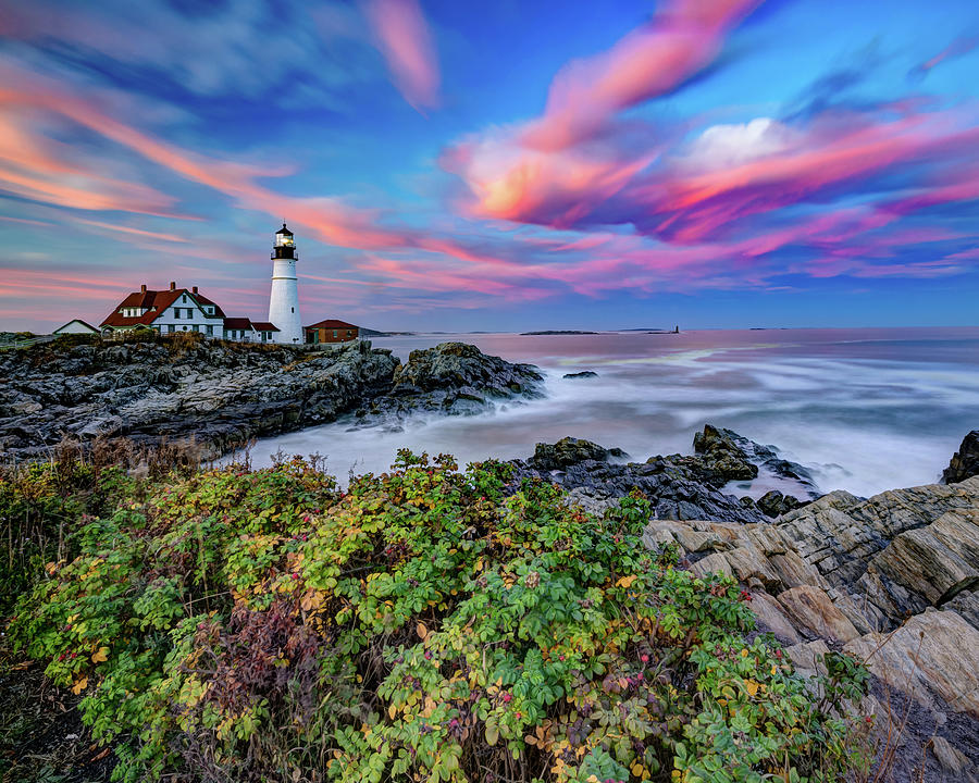 Portland Maine Photograph - Stunning Sunset At Portland Head Light - Cape Elizabeth Maine by Gregory Ballos