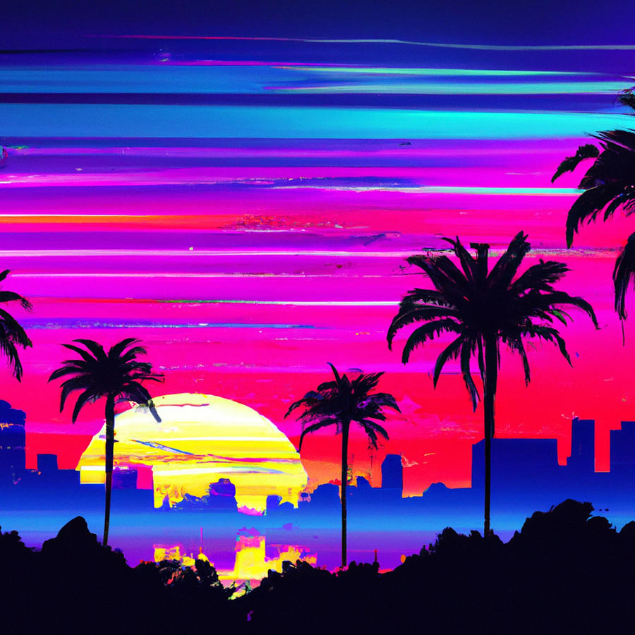 Stunning sunset - neon synthwave painting Digital Art by Sven Ihrke ...