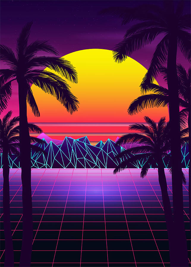 Stunning Sunset Retrowave Poster Painting by Gray Lisa - Fine Art America