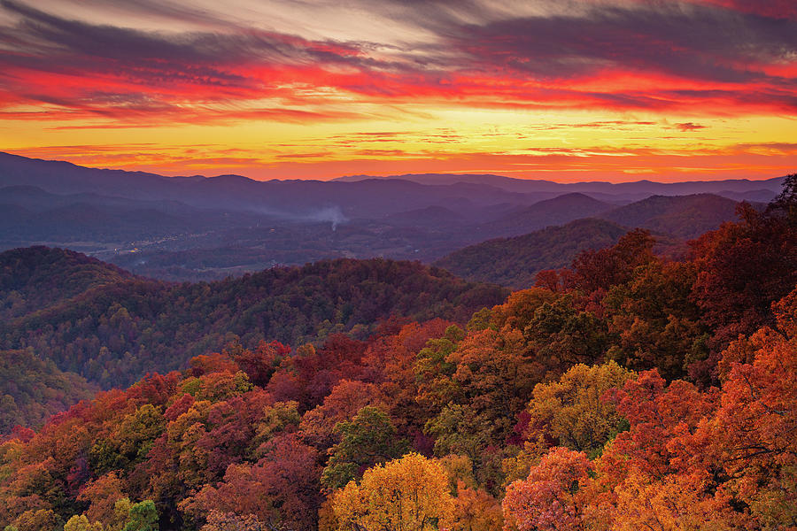 Stunning Sunset Smoky Mountains Tennessee In Fall Photograph by Carol ...