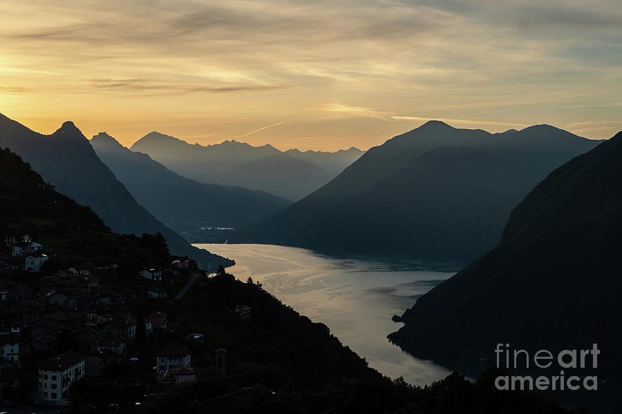 Stunning view of the sunset over lake Lugano from the Monte Bre  Photograph by Didier Marti