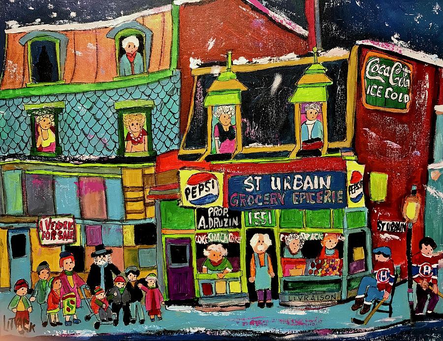 St.Urbain Grocery A. Druzin Prop. Painting by Michael Litvack