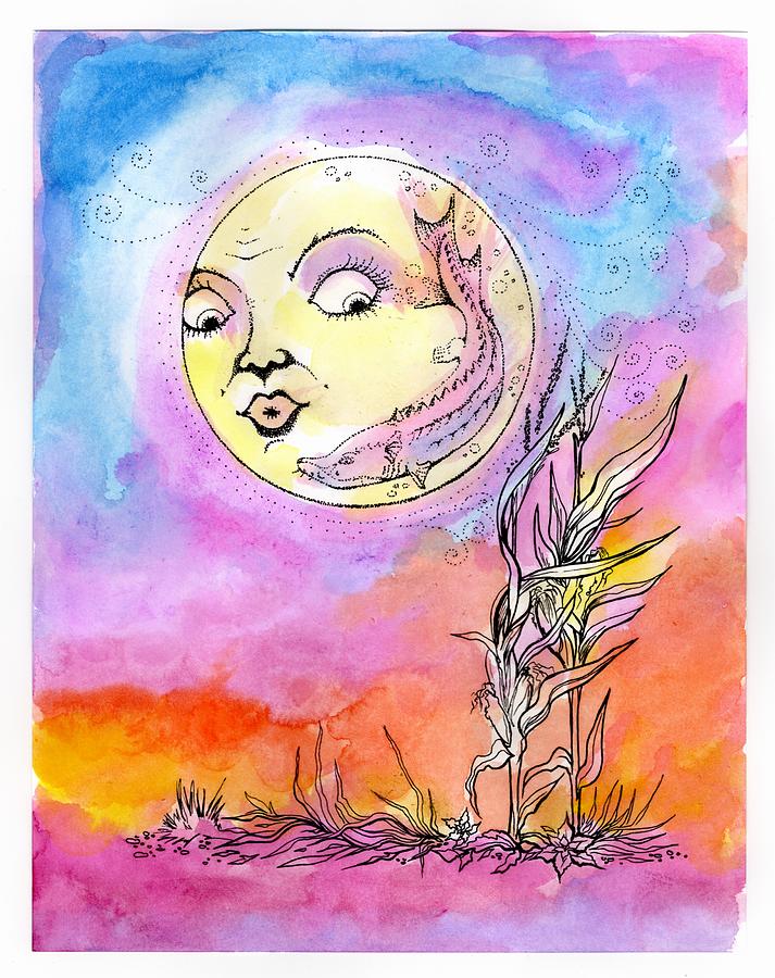 Moon Painting - Sturgeon Green Corn Moon 2020 by Katherine Nutt
