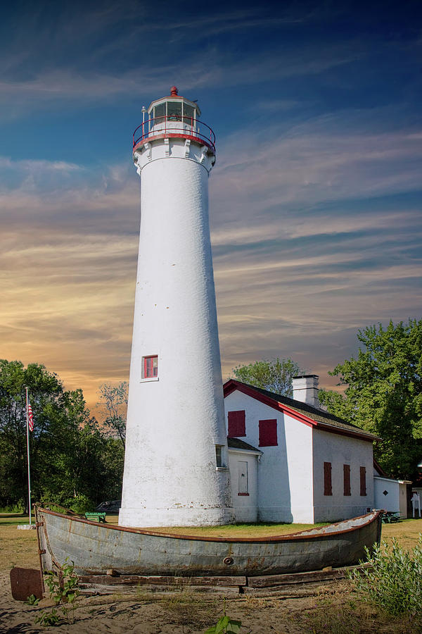 Sturgeon Point Lighthouse at Sunset on Lake Huron Photograph by Randall Nyhof