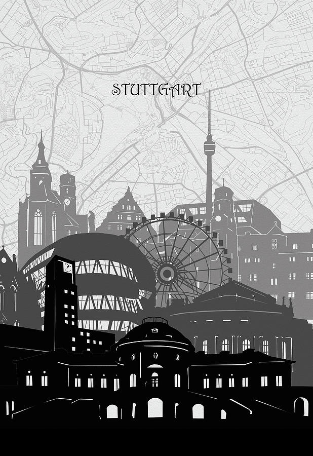 Stuttgart Cityscape Map Digital Art by Bekim M