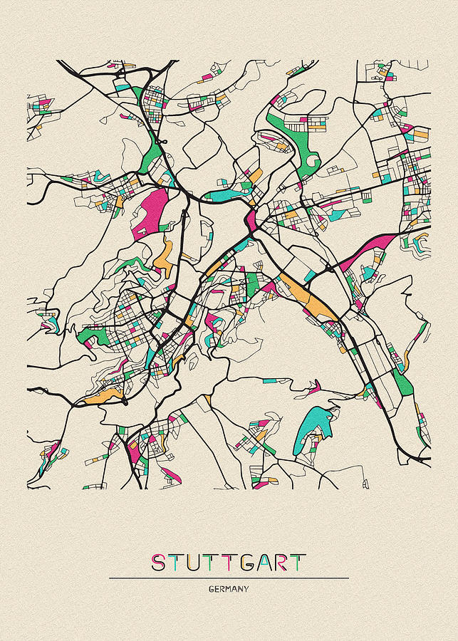 Memento Movie Drawing - Stuttgart, Germany City Map by Inspirowl Design