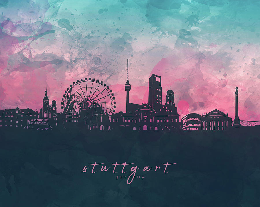 Stuttgart Skyline Panorama Digital Art By Bekim M