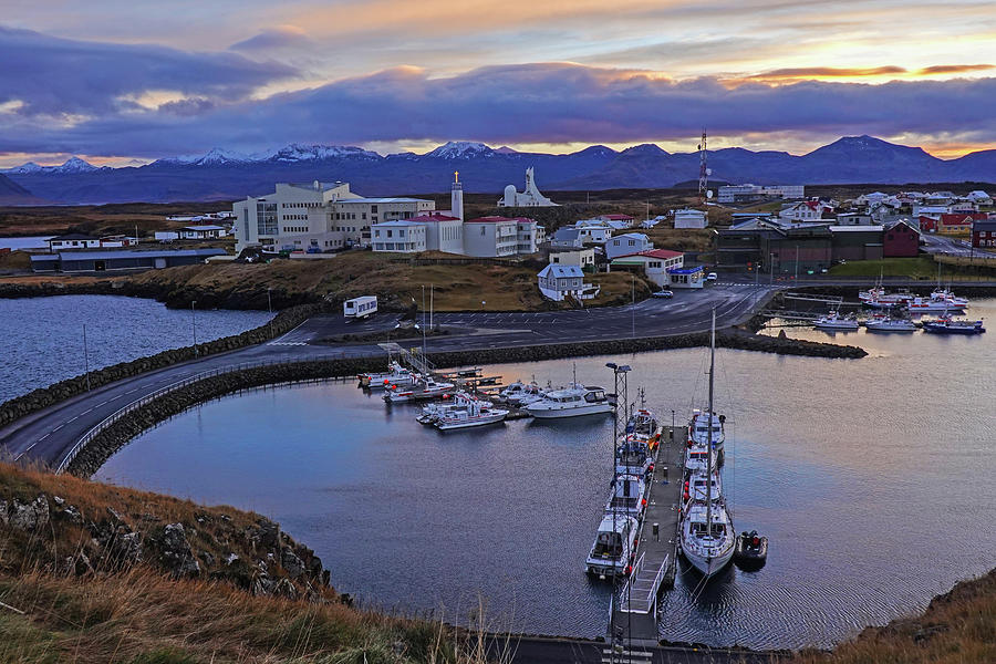 Stykkisholmur Harbor at Sunset Stykkisholmur Iceland Photograph by Toby McGuire