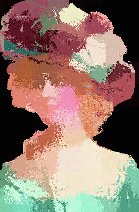 Stylish Abstract Victorian Lady in Hat  Mixed Media by Shelli Fitzpatrick