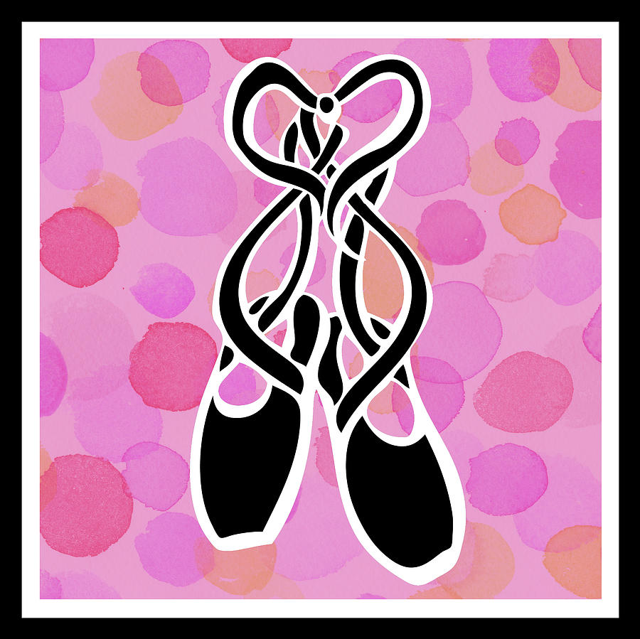 Stylish Ballet Slippers On Pink Polka Dots Painting