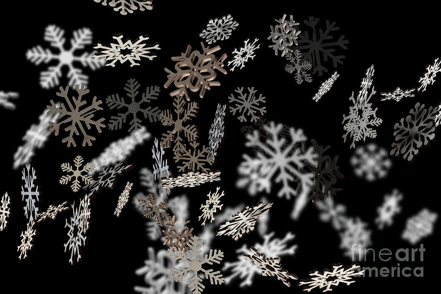 Stylish falling snowflakes pattern on black Photograph by Simon Bratt