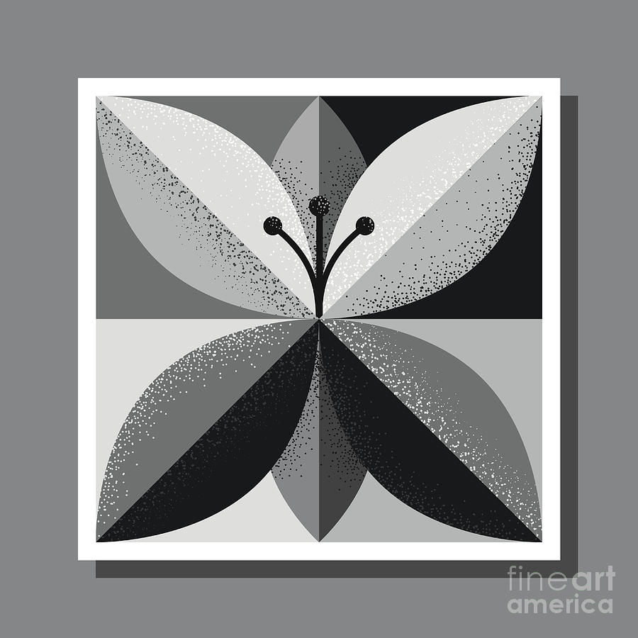 Stylized black and white flower on square check background with stippled shading Photograph by Jane Rix