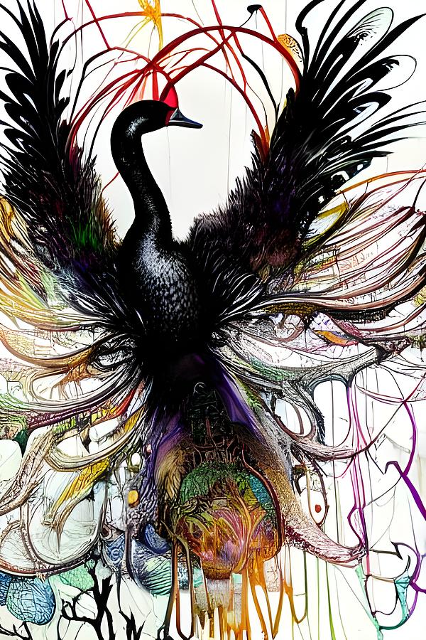 Stylized Black Swan Digital Art by Beverly Read