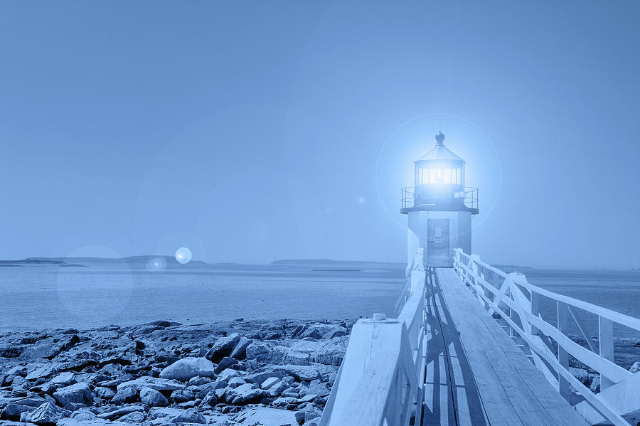 Stylized classic blue hour Marshall Point Lighthouse Maine Photograph by Marianne Campolongo