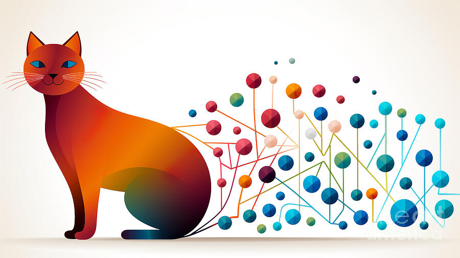 Stylized graphic of a vibrant orange cat with a sleek design Digital Art by Odon Czintos