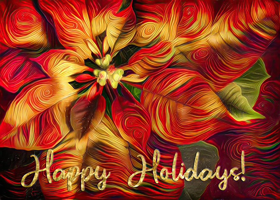 Stylized Poinsettia  Happy Holidays Digital Art by Teresa Wilson
