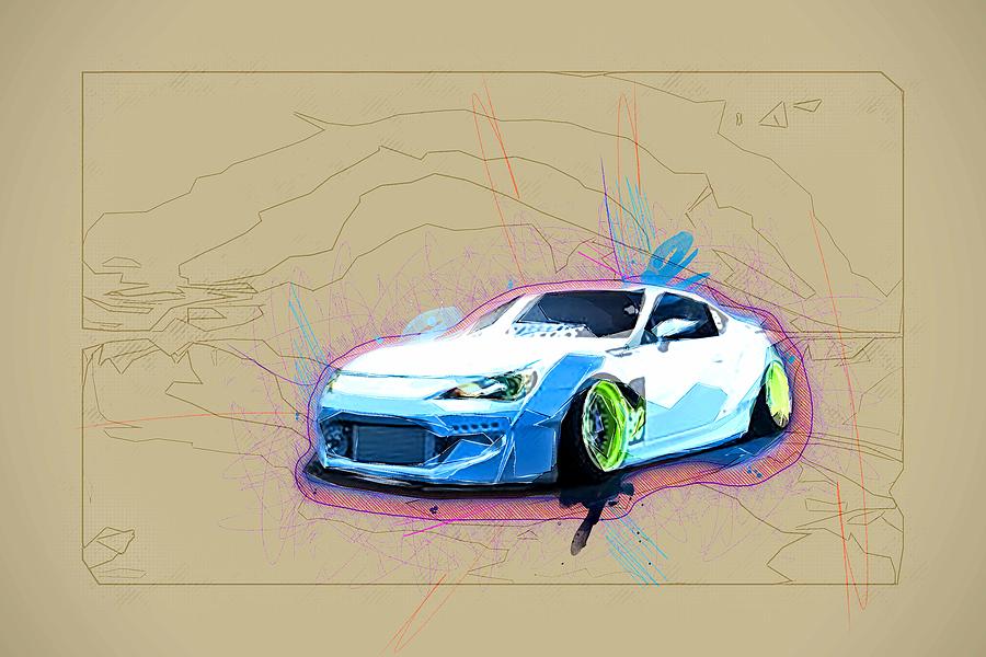 Subaru Brz Low Rider Tuning Stance Parking Mixed Media By Ola Kunde